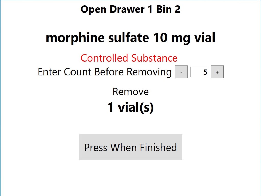 Picture of the Marsupial Pharmacy medication dispensing screen.